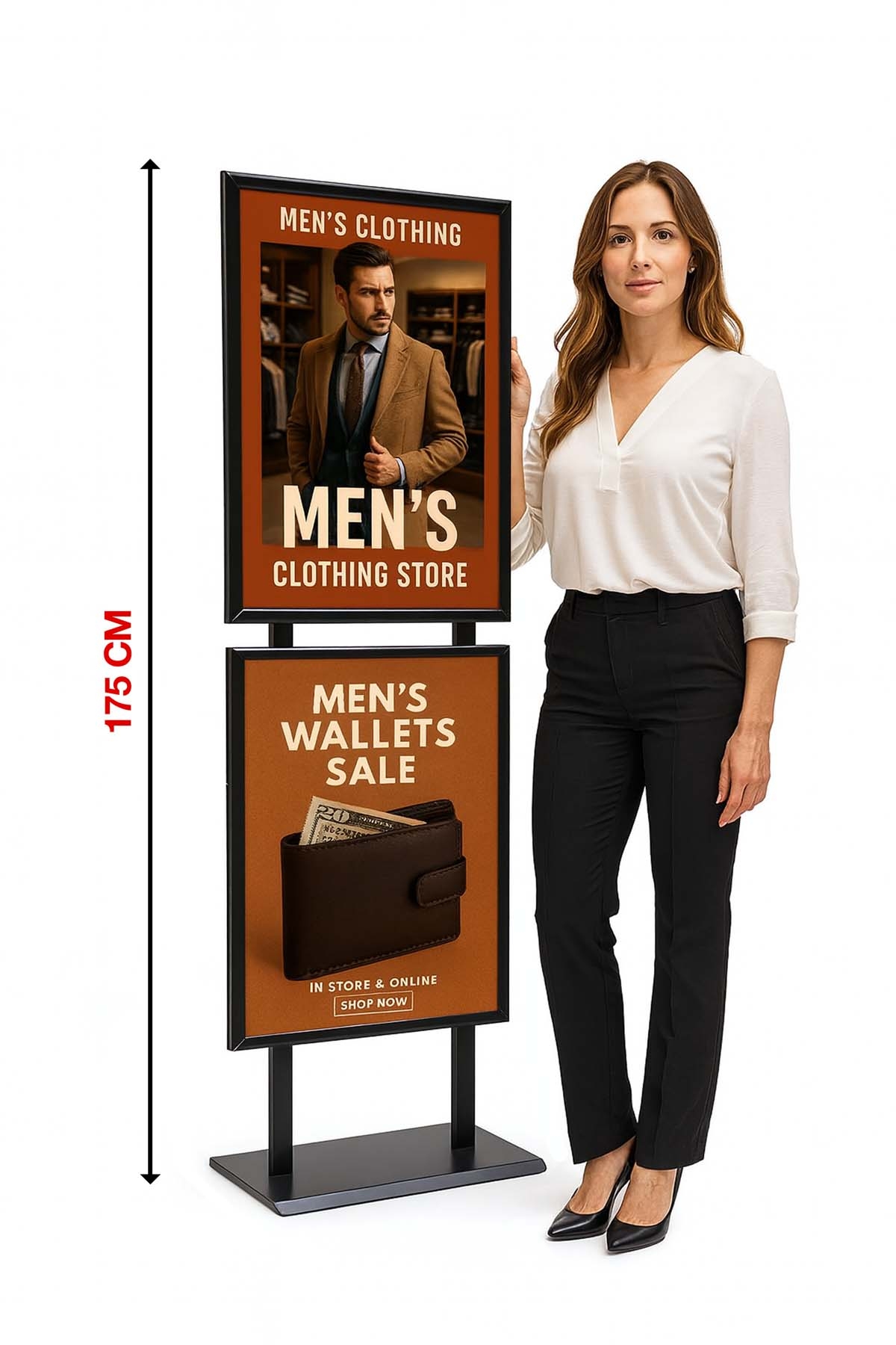 50x70%20Çift%20Katlı%20Sac%20Taban%20Kaldırım%20Reklam%20Panosu%20Ayaklı%20Poster%20Pano%20Siyah%20Çift%20Taraflı