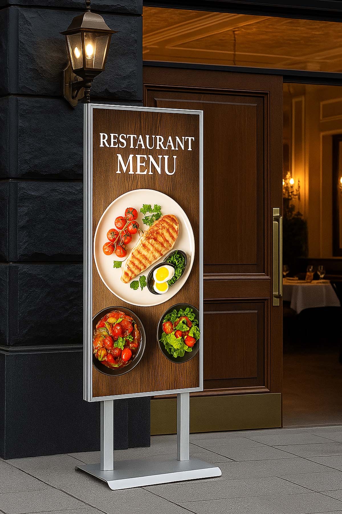 Çift%20Taraflı%20Sac%20Taban%20Kaldırım%20Reklam%20Panosu%20Ayaklı%20Poster%20Pano%20Gri%2050x140