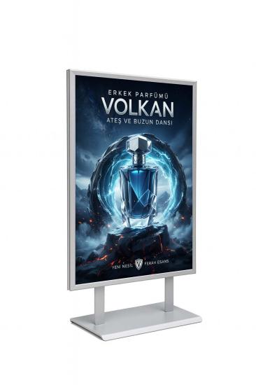 Çift Taraflı Sac Taban Kaldırım Reklam Panosu Ayaklı Poster Pano Gri