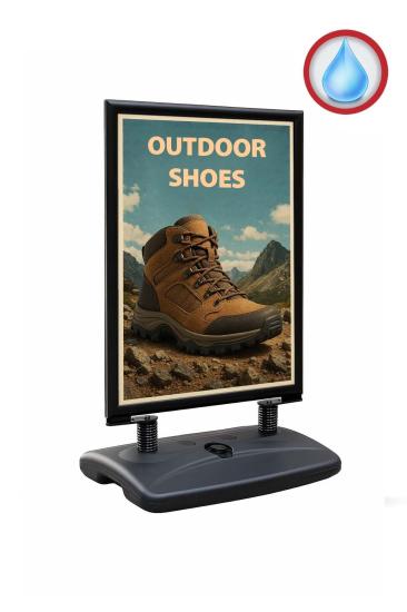 Poster Swing Kaldırım Panosu Çift Taraflı Yaylı Tekerlekli Su Dubalı (Siyah)