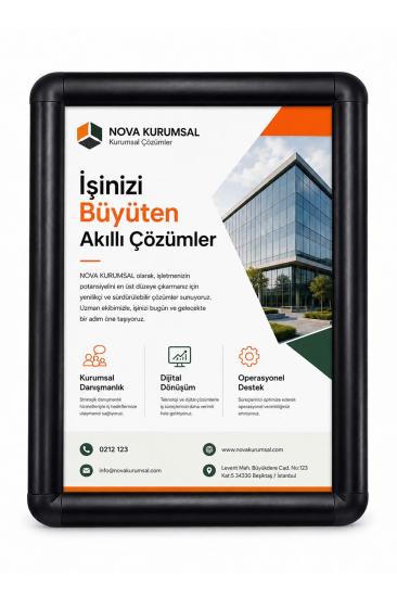 A4 (21x30) Alüminyum Açılır Kapanır Siyah Çerçeve 25mm - Eko