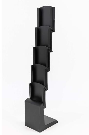 A4 Portatif Zig Zag Sac Raflı Katlanabilir 5 Katlı Akordiyon Alüminyum Broşürlük Siyah